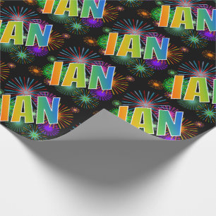 Rainbow First Namn "IAN" + Fireworks Presentpapper