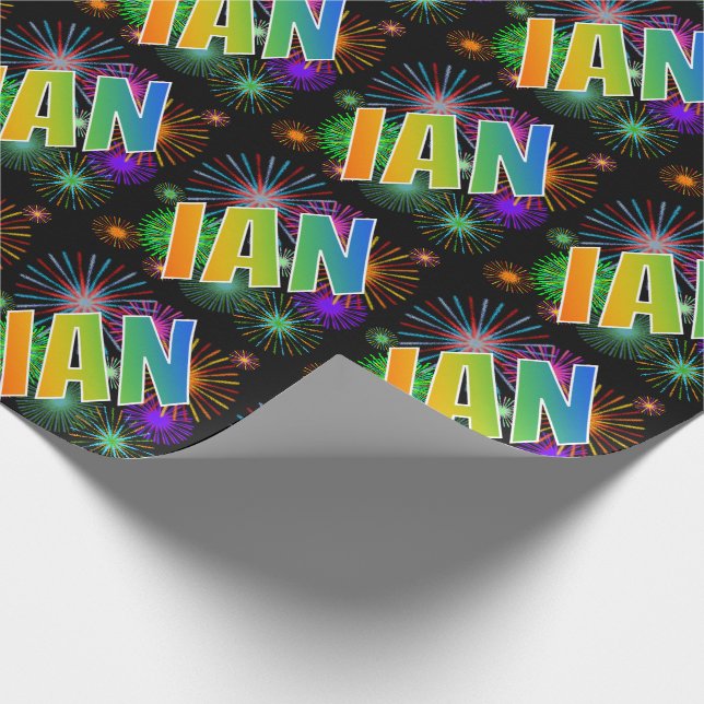 Rainbow First Namn "IAN" + Fireworks Presentpapper (Hörn)