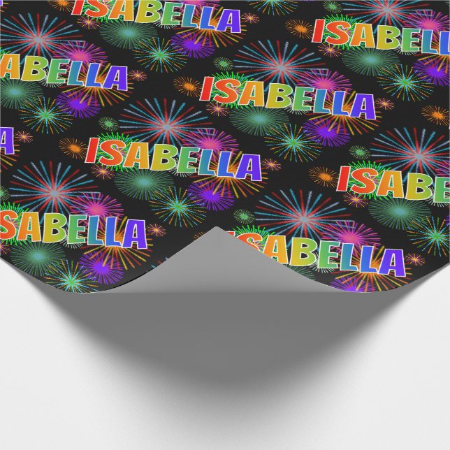 Rainbow First Namn "ISABELLA" + Fireworks Presentpapper (Hörn)