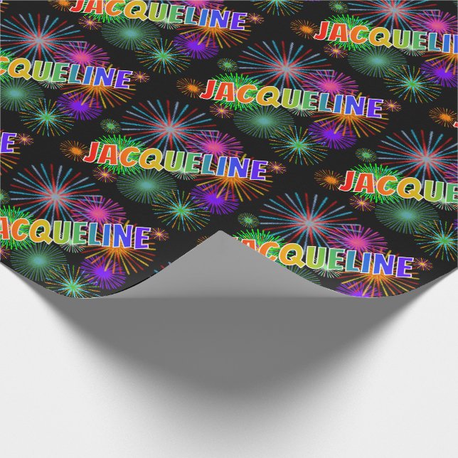 Rainbow First Namn "JACQUELINE" + Fireworks Presentpapper (Hörn)