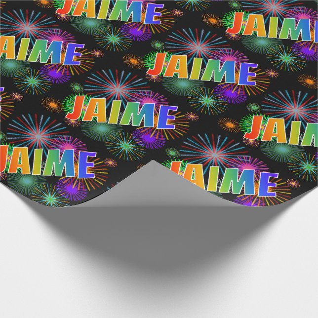 Rainbow First Namn "JAIME" + Fireworks Presentpapper (Hörn)