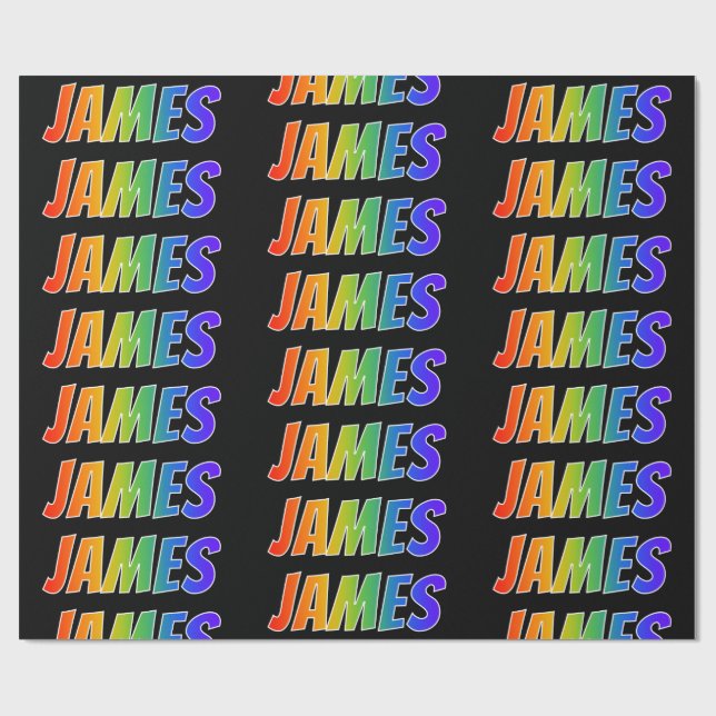 Rainbow First Namn ’JAMES’; Roligt & färgstark Presentpapper (Platt)