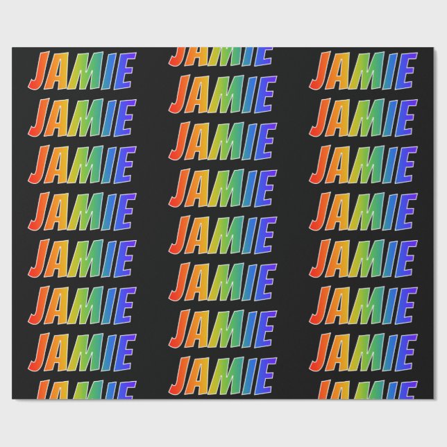 Rainbow First Namn ’JAMIE’; Roligt & färgstark Presentpapper (Platt)
