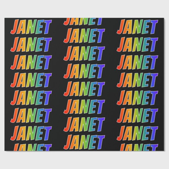 Rainbow First Namn ’JANET’; Roligt & färgstark Presentpapper (Platt)