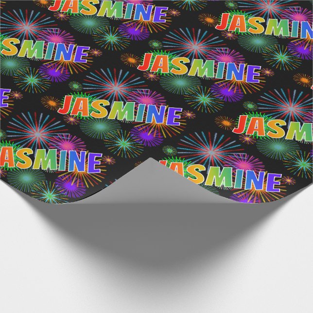 Rainbow First Namn "JASMINE" + Fireworks Presentpapper (Hörn)