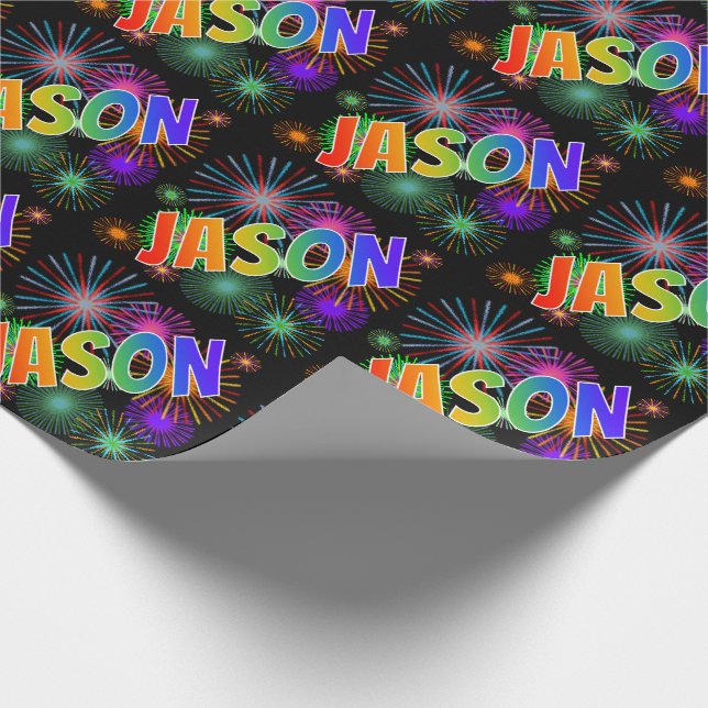 Rainbow First Namn "JASON" + Fireworks Presentpapper (Hörn)