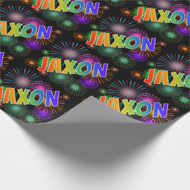 Rainbow First Namn "JAXON" + Fireworks Presentpapper (Hörn)