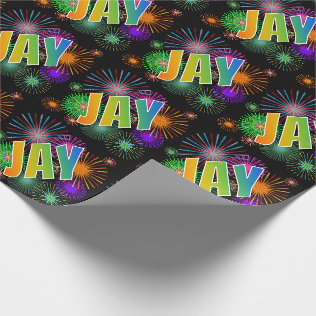 Rainbow First Namn "JAY" + Fireworks Presentpapper (Hörn)