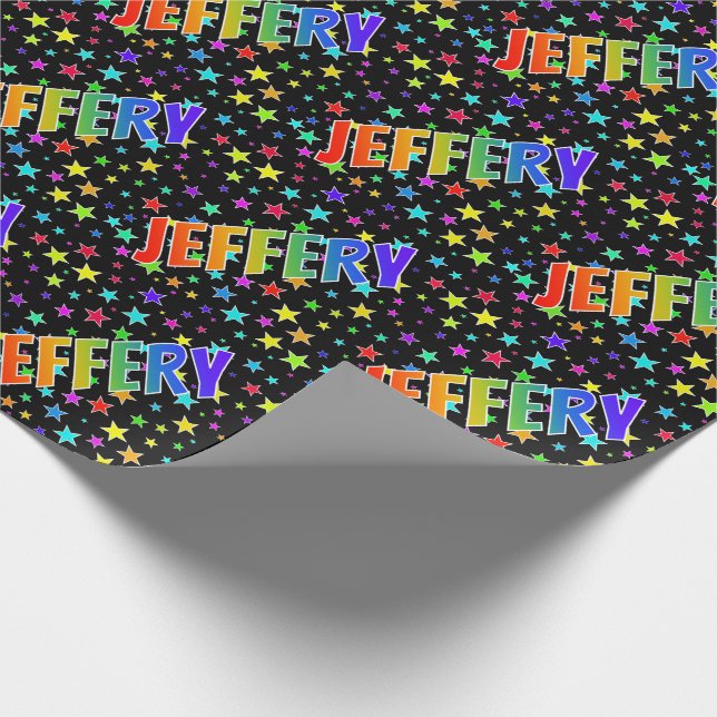 Rainbow First Namn ’JEFFERY’ + Stars Presentpapper (Hörn)