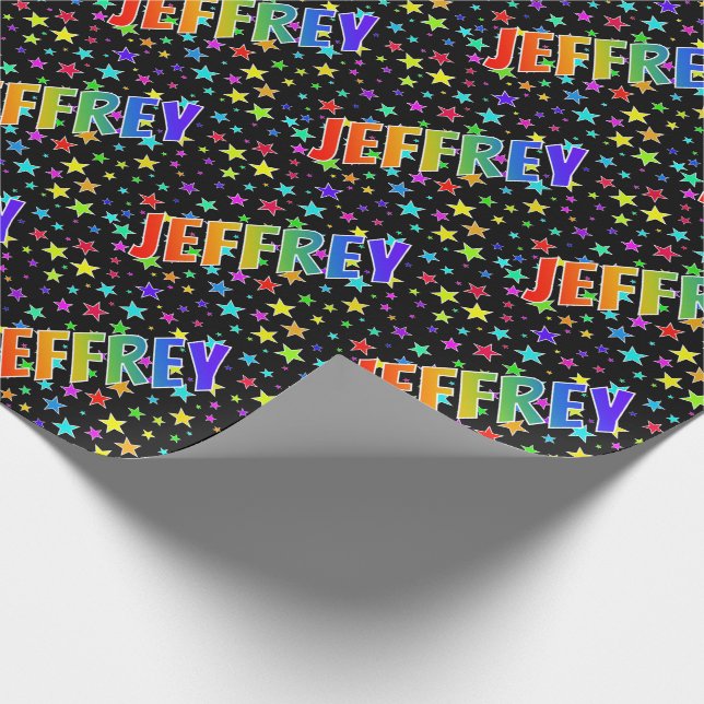 Rainbow First Namn ’JEFFREY’ + Stars Presentpapper (Hörn)