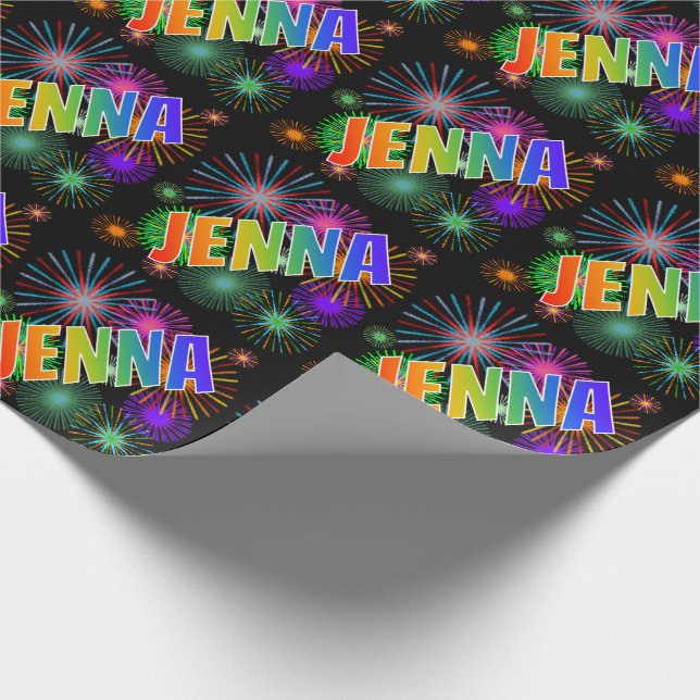Rainbow First Namn "JENNA" + Fireworks Presentpapper (Hörn)