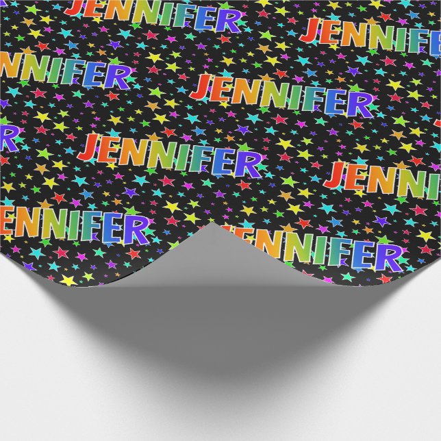 Rainbow First Namn ’JENNIFER’ + Stars Presentpapper (Hörn)