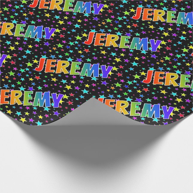 Rainbow First Namn "JEREMY" + Stars Presentpapper (Hörn)