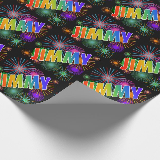 Rainbow First Namn "JIMMY" + Fireworks Presentpapper (Hörn)