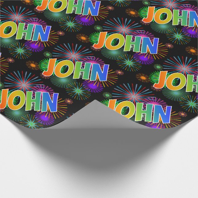 Rainbow First Namn "JOHN" + Fireworks Presentpapper (Hörn)
