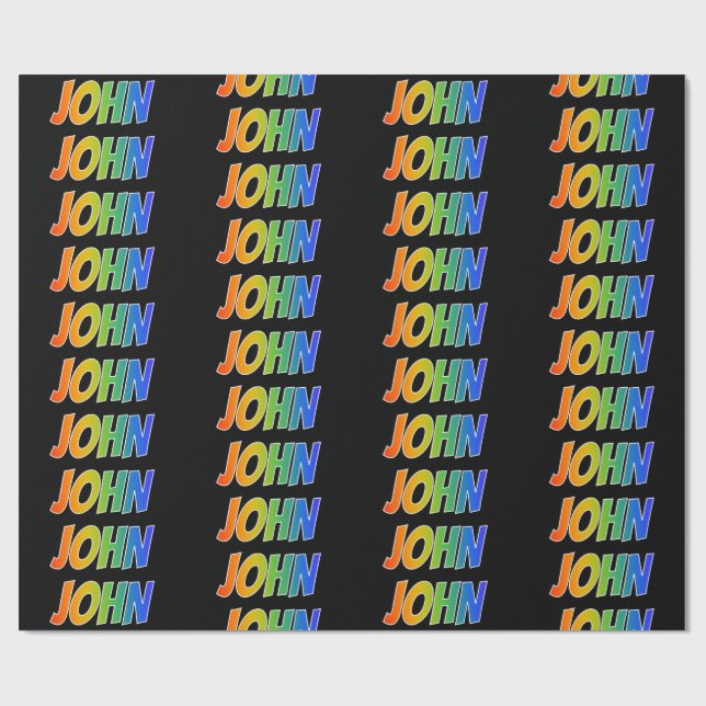 Rainbow First Namn ’JOHN’; Roligt & färgstark Presentpapper (Platt)