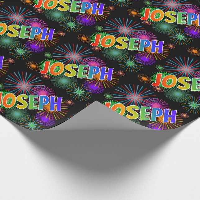Rainbow First Namn "JOSEPH" + Fireworks Presentpapper (Hörn)