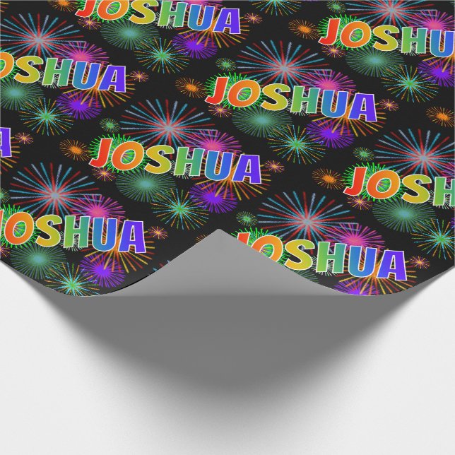 Rainbow First Namn "JOSHUA" + Fireworks Presentpapper (Hörn)