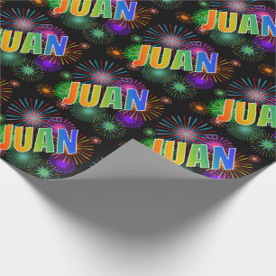 Rainbow First Namn "JUAN" + Fireworks Presentpapper