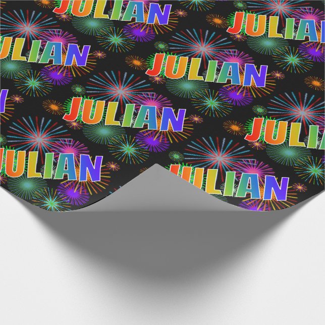 Rainbow First Namn "JULIAN" + Fireworks Presentpapper (Hörn)