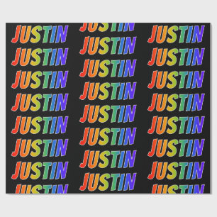 Rainbow First Namn ’JUSTIN’; Roligt & färgstark Presentpapper