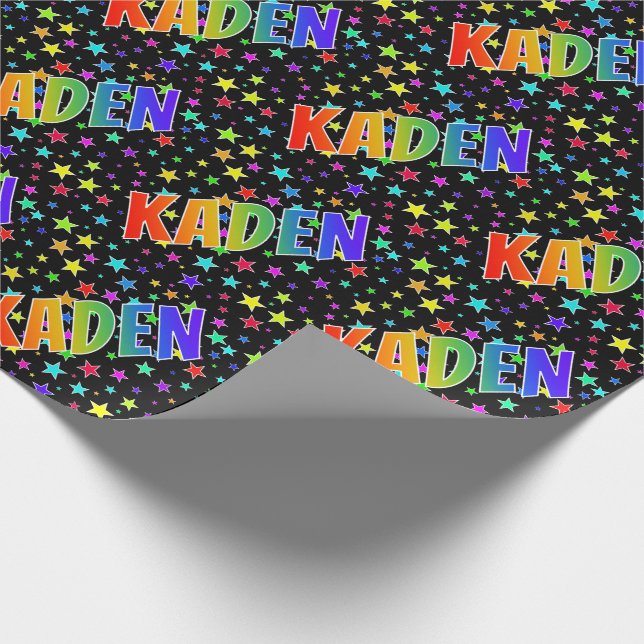 Rainbow First Namn ’KADEN’ + Stars Presentpapper (Hörn)