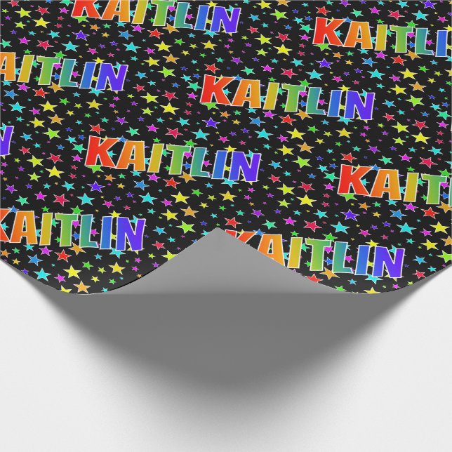 Rainbow First Namn ’KAITLIN’ + Stars Presentpapper (Hörn)