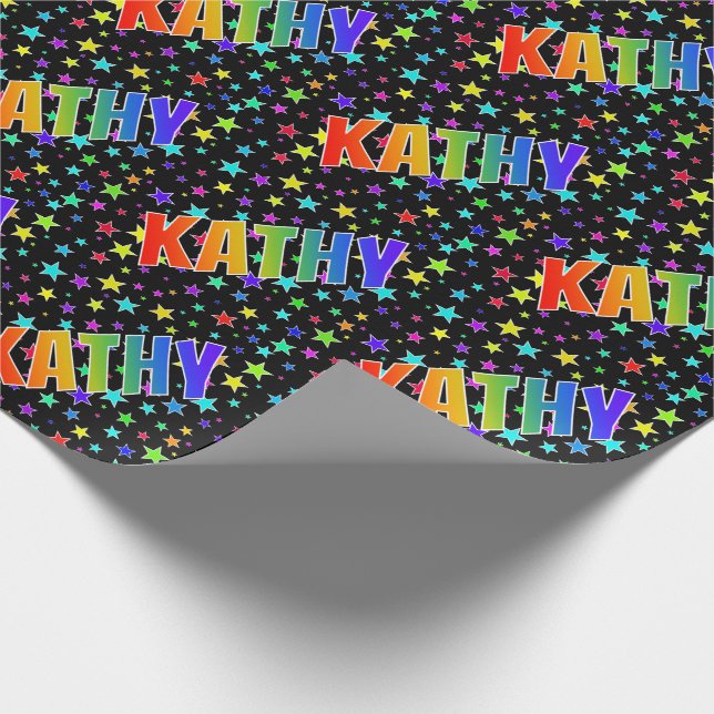 Rainbow First Namn ’KATHY’ + Stars Presentpapper (Hörn)