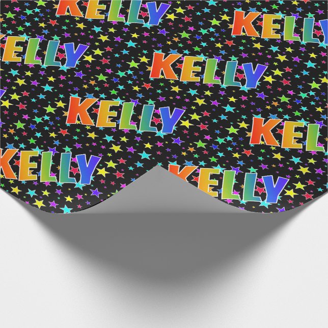 Rainbow First Namn "KELLY" + Stars Presentpapper (Hörn)
