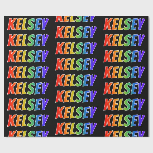 Rainbow First Namn ’KELSEY’; Roligt & färgstark Presentpapper (Platt)