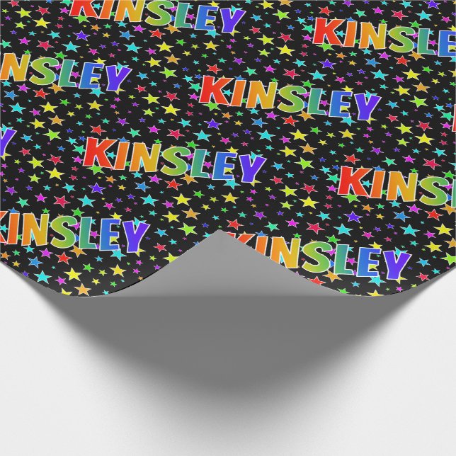 Rainbow First Namn ’KINSLEY’ + Stars Presentpapper (Hörn)