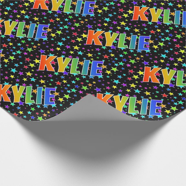 Rainbow First Namn ’KYLIE’ + Stars Presentpapper (Hörn)
