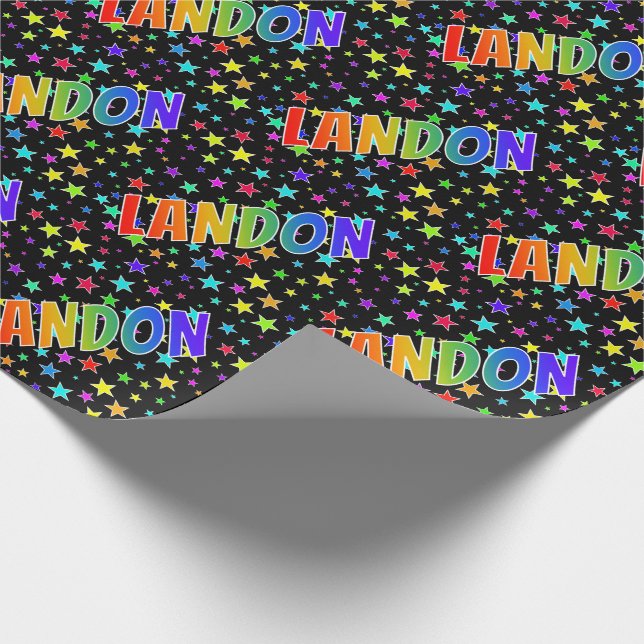Rainbow First Namn ’LANDON’ + Stars Presentpapper (Hörn)