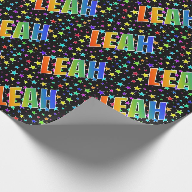 Rainbow First Namn ’LEAH’ + Stars Presentpapper (Hörn)