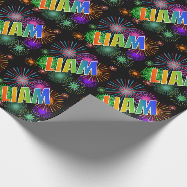 Rainbow First Namn "LIAM" + Fireworks Presentpapper (Hörn)