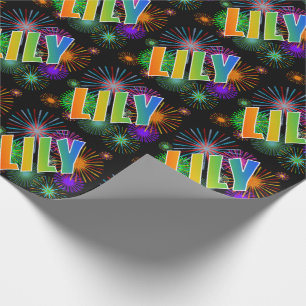 Rainbow First Namn "LILY" + Fireworks Presentpapper