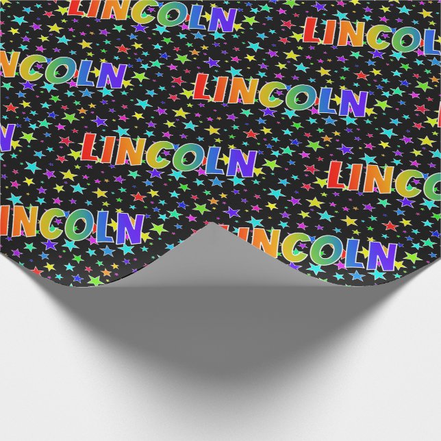 Rainbow First Namn ’LINCOLN’ + Stars Presentpapper (Hörn)
