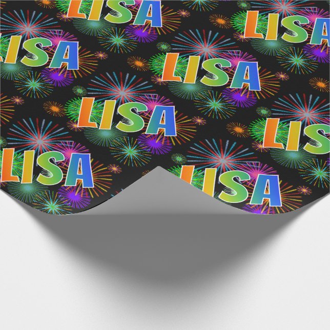 Rainbow First Namn "LISA" + Fireworks Presentpapper (Hörn)