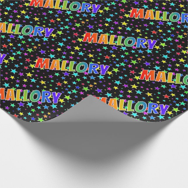 Rainbow First Namn "MALLORY" + Stars Presentpapper (Hörn)