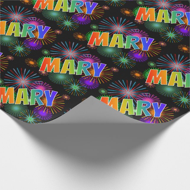 Rainbow First Namn "MARY" + Fireworks Presentpapper (Hörn)