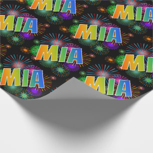 Rainbow First Namn "MIA" + Fireworks Presentpapper