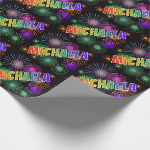 Rainbow First Namn "MICHAELA" + Fireworks Presentpapper