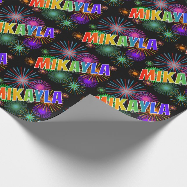 Rainbow First Namn "MIKAYLA" + Fireworks Presentpapper (Hörn)