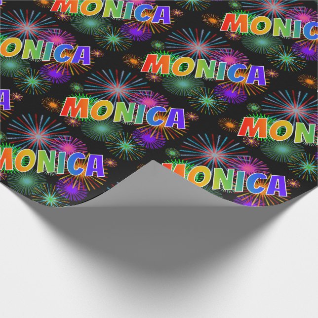 Rainbow First Namn "MONICA" + Fireworks Presentpapper (Hörn)