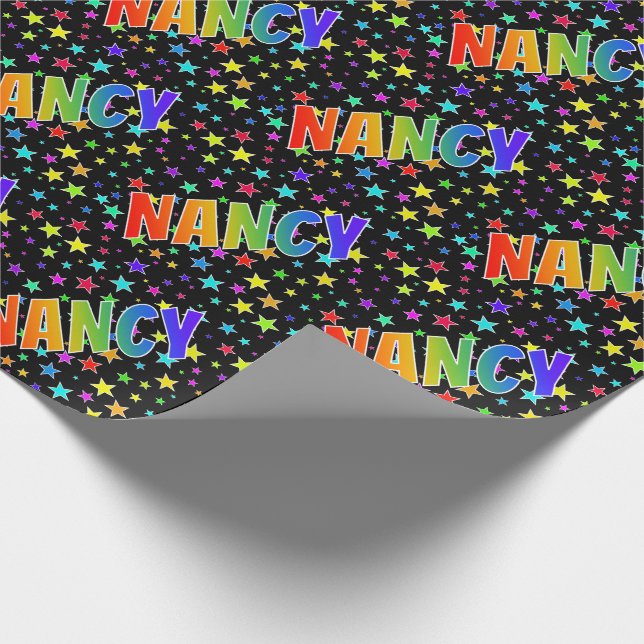 Rainbow First Namn ’NANCY’ + Stars Presentpapper (Hörn)