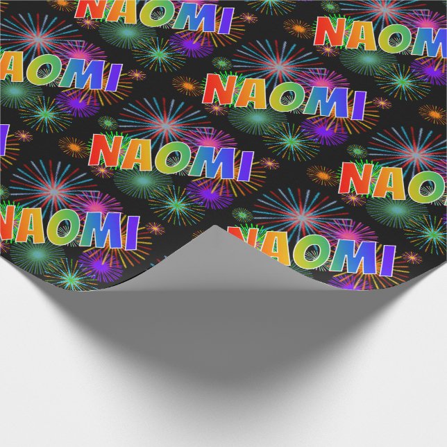 Rainbow First Namn "NAOMI" + Fireworks Presentpapper (Hörn)