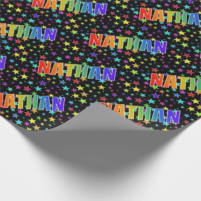 Rainbow First Namn ’NATHAN’ + Stars Presentpapper (Hörn)