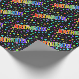 Rainbow First Namn ’NATHANIEL’ + Stars Presentpapper