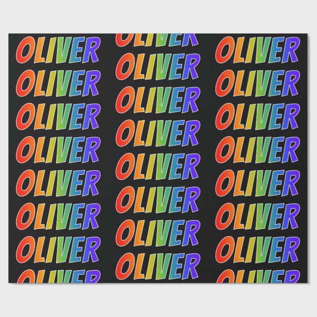 Rainbow First Namn ’OLIVER’; Roligt & färgstark Presentpapper (Platt)