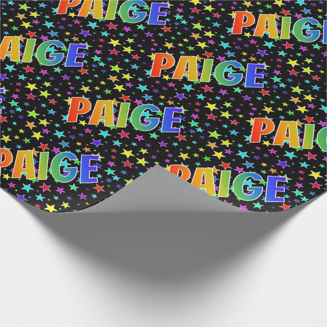 Rainbow First Namn ’PAIGE’ + Stars Presentpapper (Hörn)